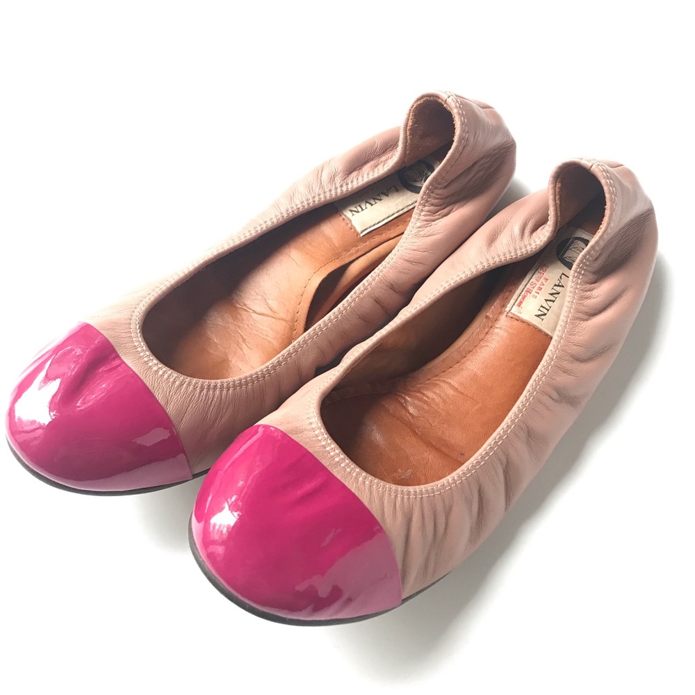 Lanvin Paris Leather Ballet Flats Nude Pink Cap